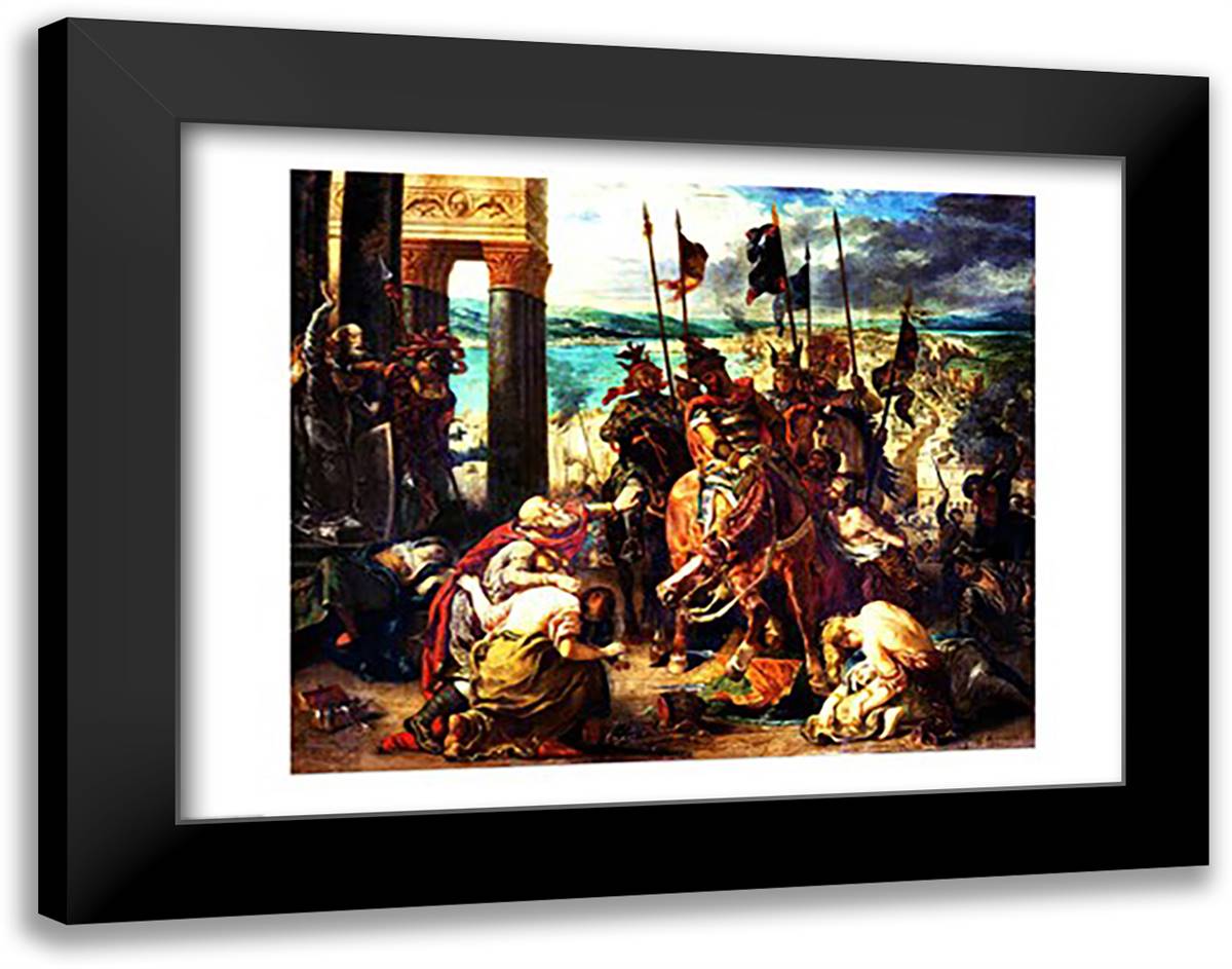 The Crusaders' entry into Constantinople 28x22 Black Modern Wood Framed Art Print Poster by Delacroix, Eugene