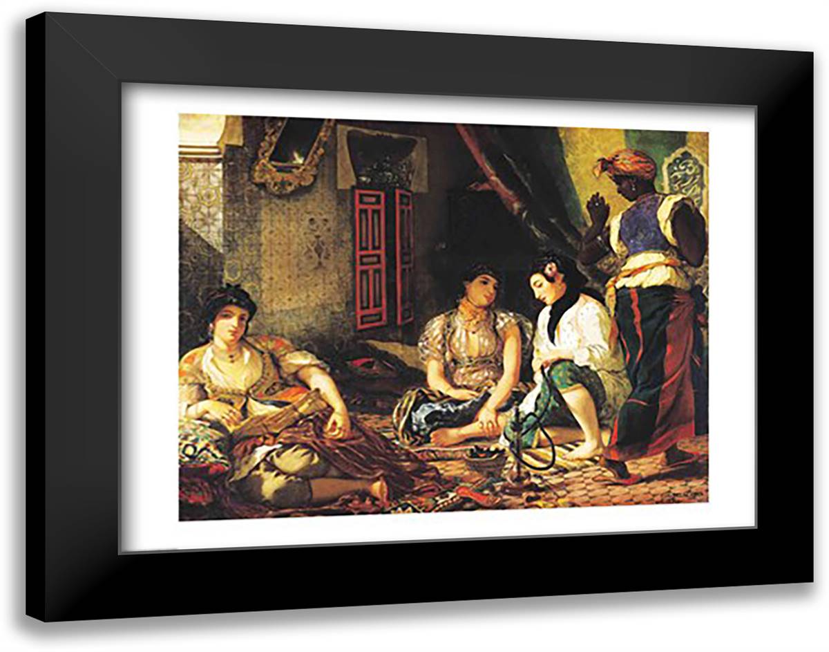 The Women of Algiers in their Apartment, 1834 28x22 Black Modern Wood Framed Art Print Poster by Delacroix, Eugene