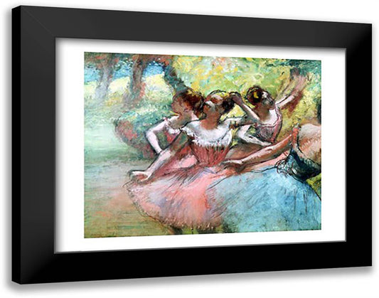 Four ballerinas on the stage 28x22 Black Modern Wood Framed Art Print Poster by Degas, Edgar
