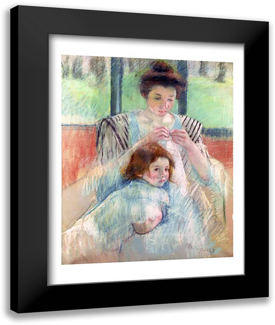 Mother and child 22x28 Black Modern Wood Framed Art Print Poster by Cassatt, Mary