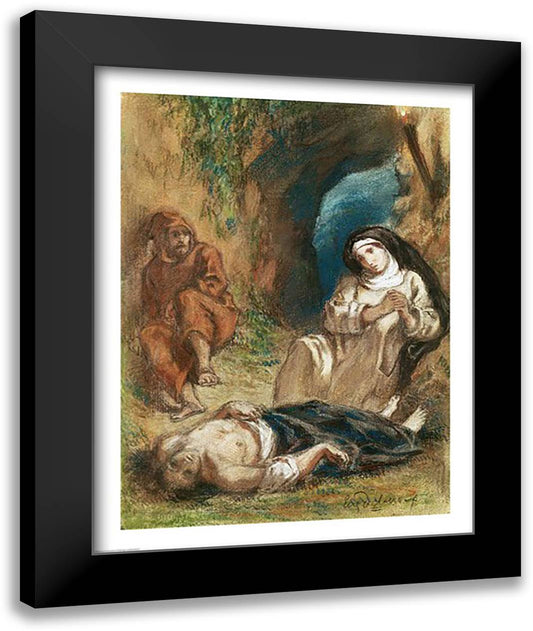 Lelia in the Cave 22x28 Black Modern Wood Framed Art Print Poster by Delacroix, Eugene