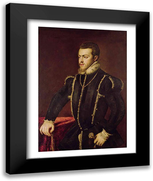 Portrait of Philip II 22x28 Black Modern Wood Framed Art Print Poster by Titian