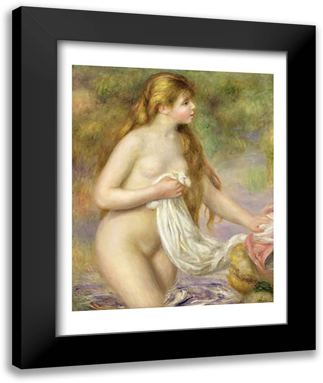 Bather with long hair, c.1895 22x28 Black Modern Wood Framed Art Print Poster by Renoir, Pierre-Auguste