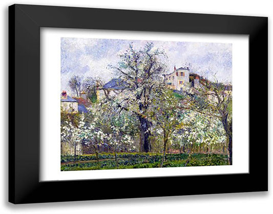 The Vegetable Garden with Trees in Blossom, Spring, Pontoise, 1877 28x22 Black Modern Wood Framed Art Print Poster by Pissarro, Camille