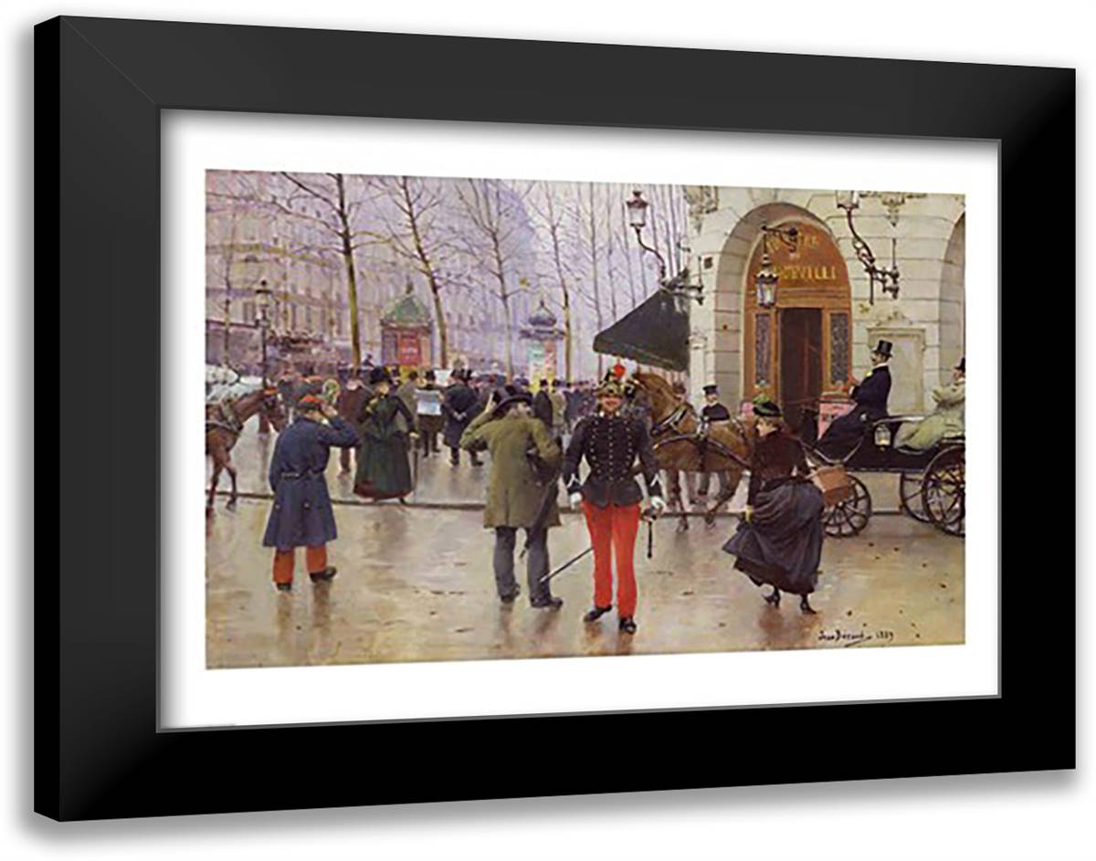 The Boulevard des Capucines and the Vaudeville Theatre, 1889 28x22 Black Modern Wood Framed Art Print Poster by Beraud, Jean