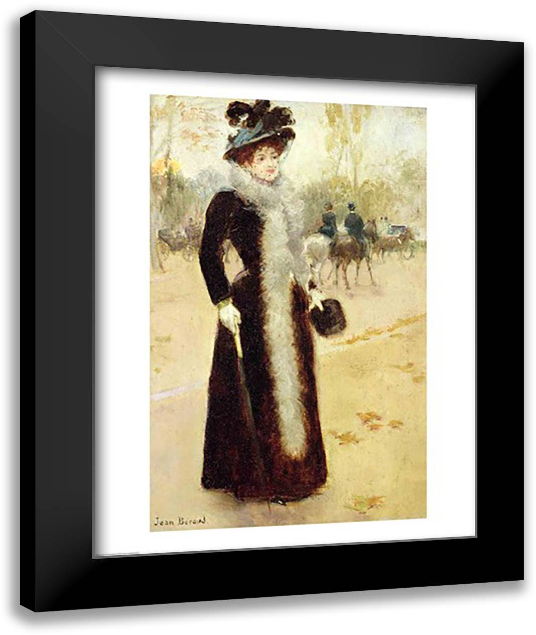 A Parisian Woman in the Bois de Boulogne 22x28 Black Modern Wood Framed Art Print Poster by Beraud, Jean