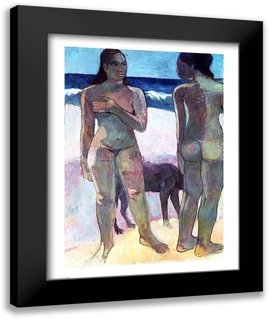 Two Tahitian Women on the Beach, 1891 22x28 Black Modern Wood Framed Art Print Poster by Gauguin, Paul