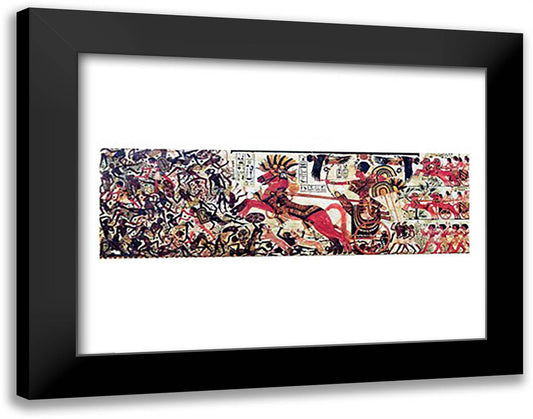 Tutankhamun on his chariot attacking Africans 28x22 Black Modern Wood Framed Art Print Poster