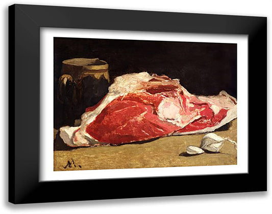 Still Life, the Joint of Meat, 1864 28x22 Black Modern Wood Framed Art Print Poster by Monet, Claude