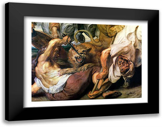 Lion Hunt 28x22 Black Modern Wood Framed Art Print Poster by Rubens, Peter Paul