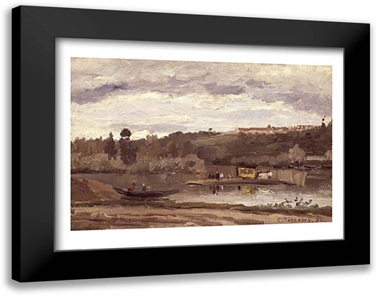 Ferry at Varenne-Saint-Hilaire, 1864 28x22 Black Modern Wood Framed Art Print Poster by Pissarro, Camille