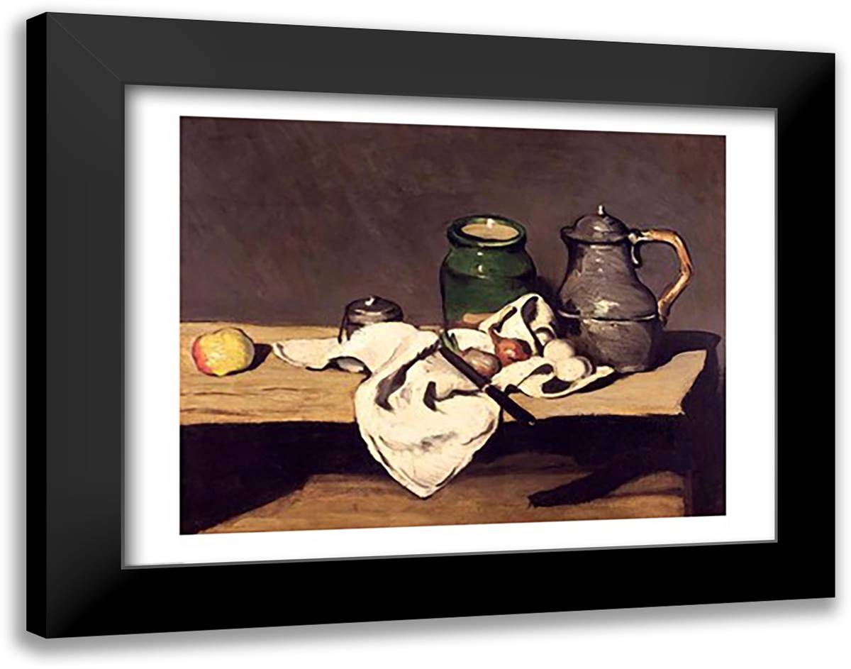 Still Life with a Kettle, c.1869 28x22 Black Modern Wood Framed Art Print Poster by Cezanne, Paul