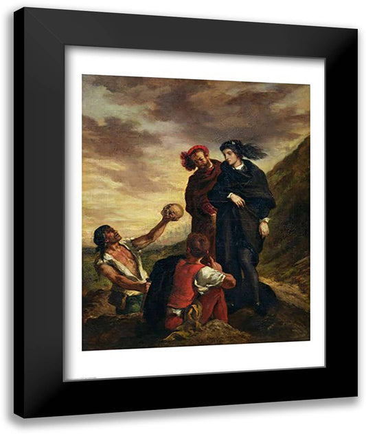 Hamlet and Horatio in the Cemetery, from Scene 1, Act V of 'Hamlet' 22x28 Black Modern Wood Framed Art Print Poster by Delacroix, Eugene