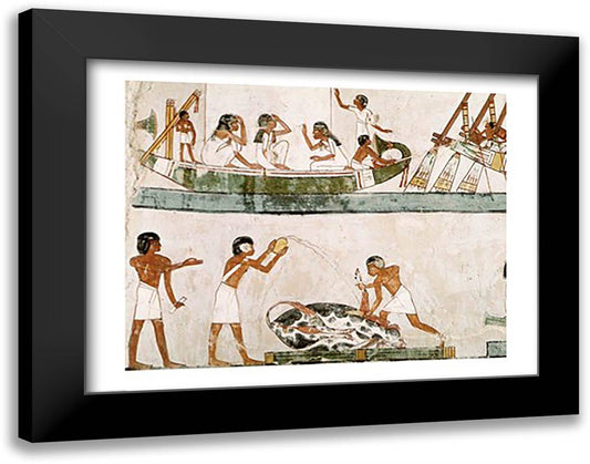 Sacrifice and purification of a bull, and a sailing ritual, from the Tomb of Menna 28x22 Black Modern Wood Framed Art Print Poster