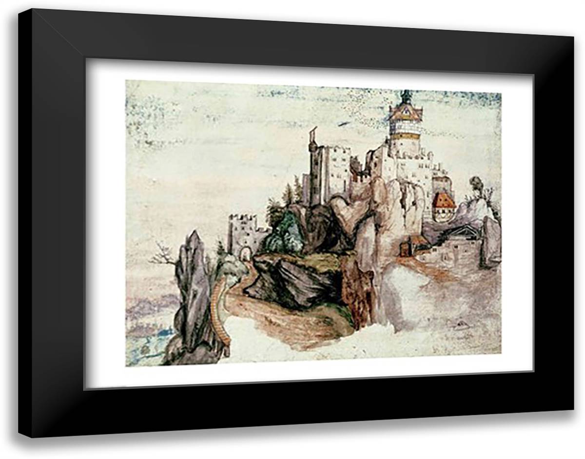 Fortified Castle 28x22 Black Modern Wood Framed Art Print Poster by Durer, Albrecht