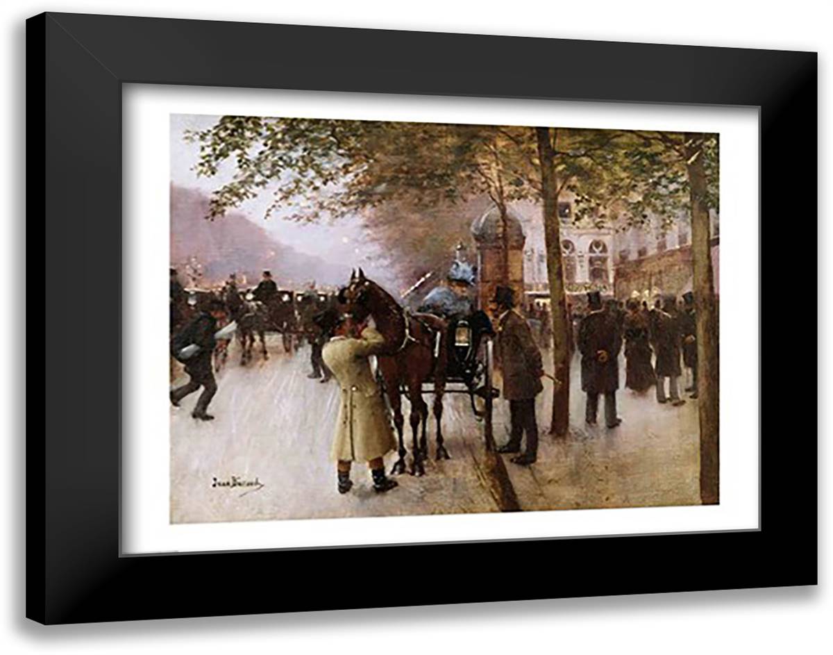 The Boulevards, Evening in Front of the Cafe Napolitain 28x22 Black Modern Wood Framed Art Print Poster by Beraud, Jean