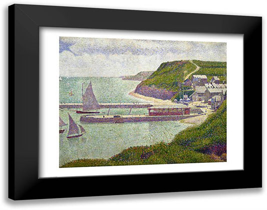 Harbour at Port-en-Bessin at High Tide, 1888 28x22 Black Modern Wood Framed Art Print Poster by Seurat, Georges