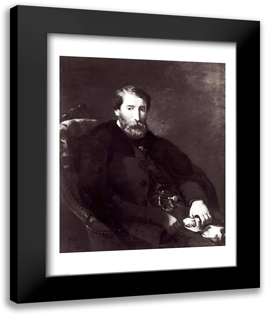 Portrait of Alfred Bruyas 22x28 Black Modern Wood Framed Art Print Poster by Delacroix, Eugene