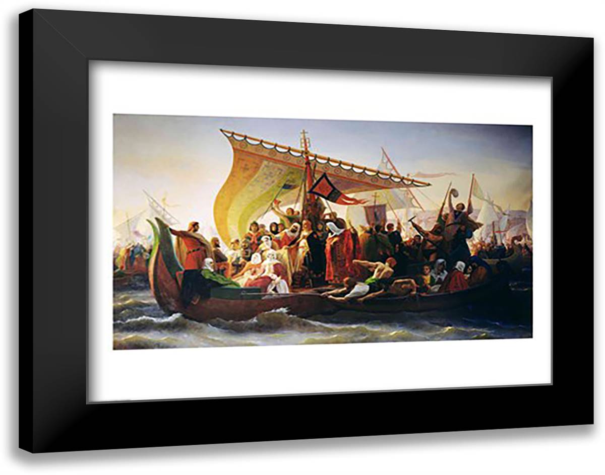 The Crossing of the Bosphorus by Godfrey of Bouillon 28x22 Black Modern Wood Framed Art Print Poster by Signol, Emile