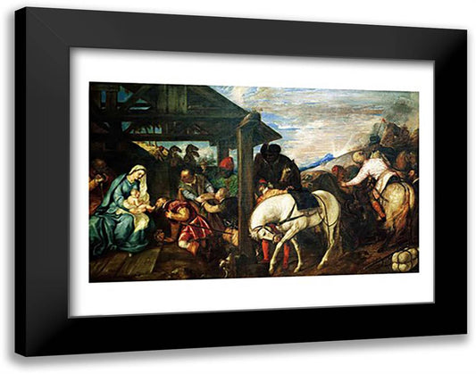 The Adoration of the Magi 28x22 Black Modern Wood Framed Art Print Poster by Titian