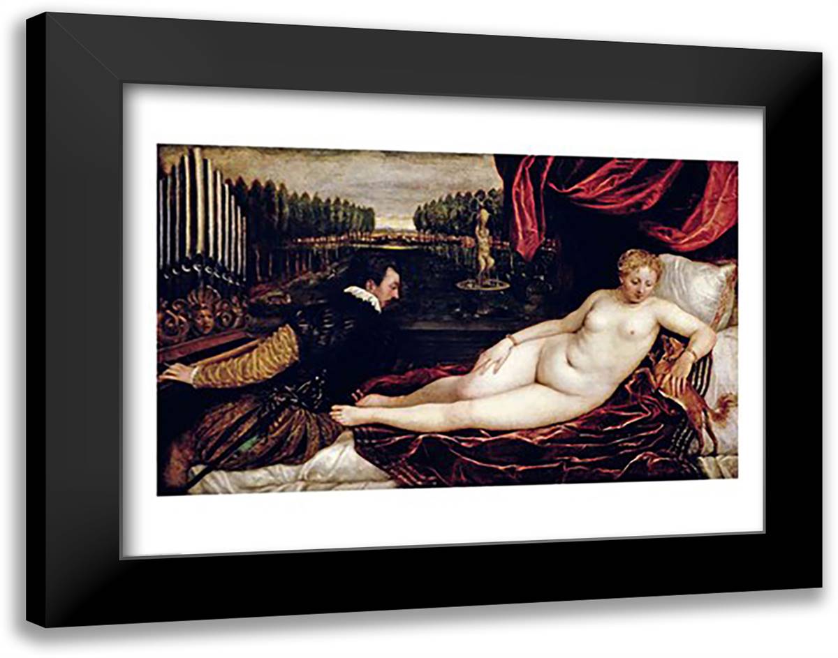 Venus and the Organist 28x22 Black Modern Wood Framed Art Print Poster by Titian