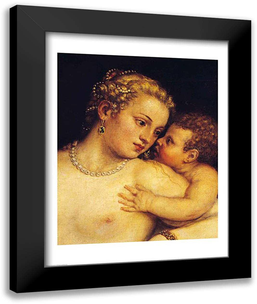 Venus Delighting herself with Love and Music, 1545 22x28 Black Modern Wood Framed Art Print Poster by Titian