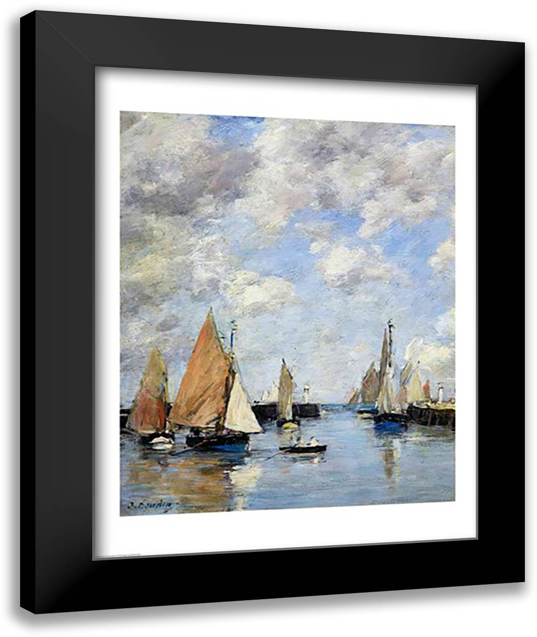 The Jetty at High Tide, Trouville 22x28 Black Modern Wood Framed Art Print Poster by Boudin, Eugene Louis