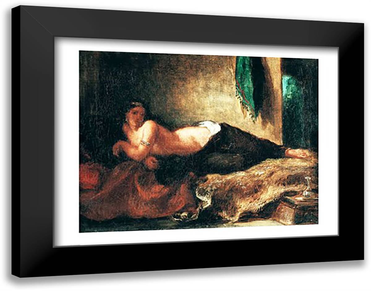 Odalisque 28x22 Black Modern Wood Framed Art Print Poster by Delacroix, Eugene