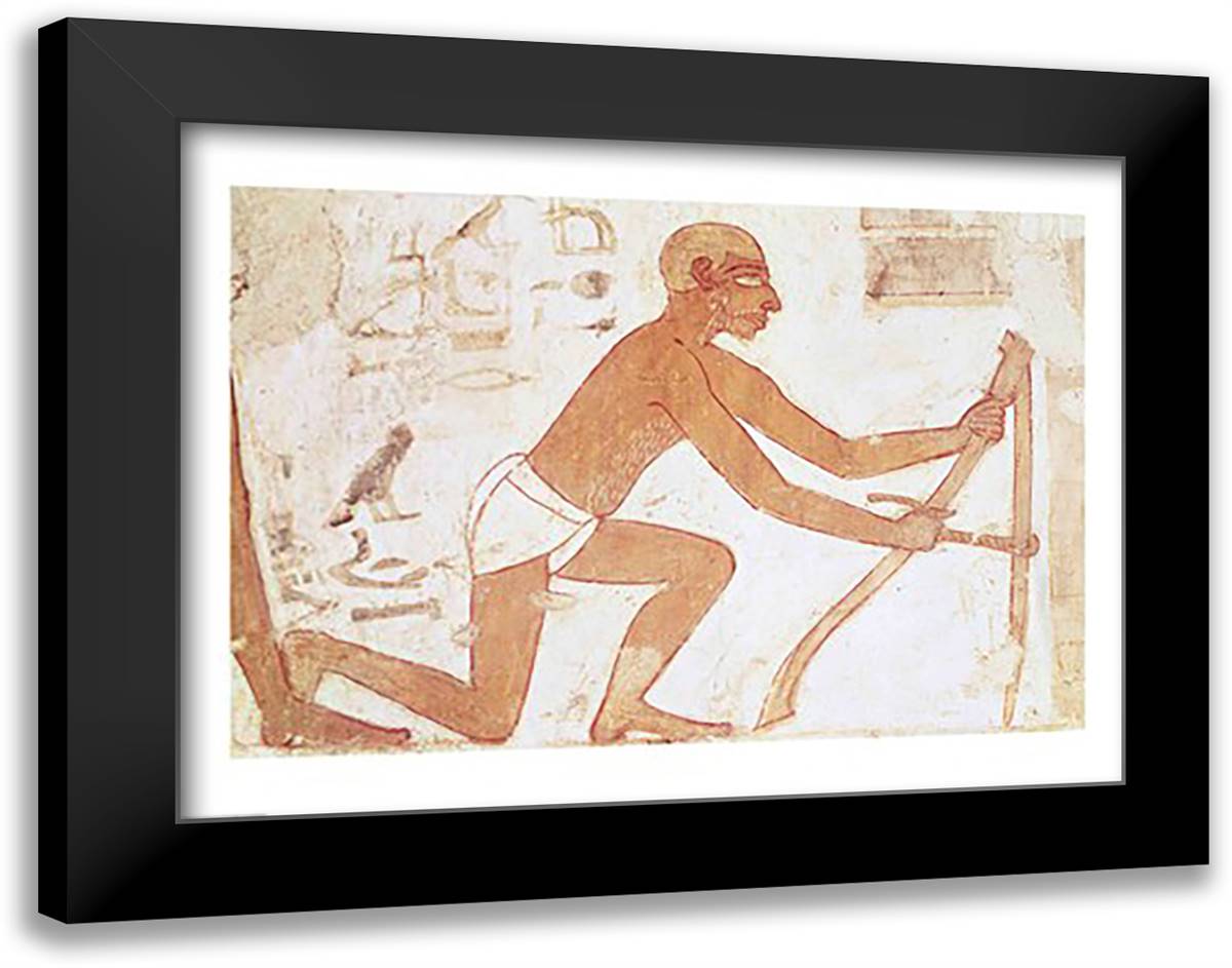 Construction of a wall, detail of a man with a hoe, from the Tomb of Rekhmire 28x22 Black Modern Wood Framed Art Print Poster