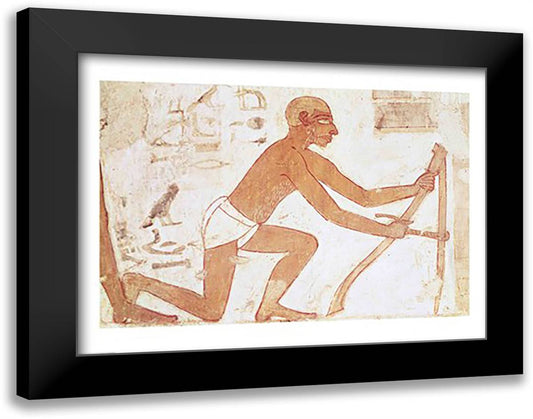 Construction of a wall, detail of a man with a hoe, from the Tomb of Rekhmire 28x22 Black Modern Wood Framed Art Print Poster