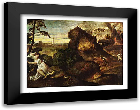 Orpheus and Eurydice 28x22 Black Modern Wood Framed Art Print Poster by Titian