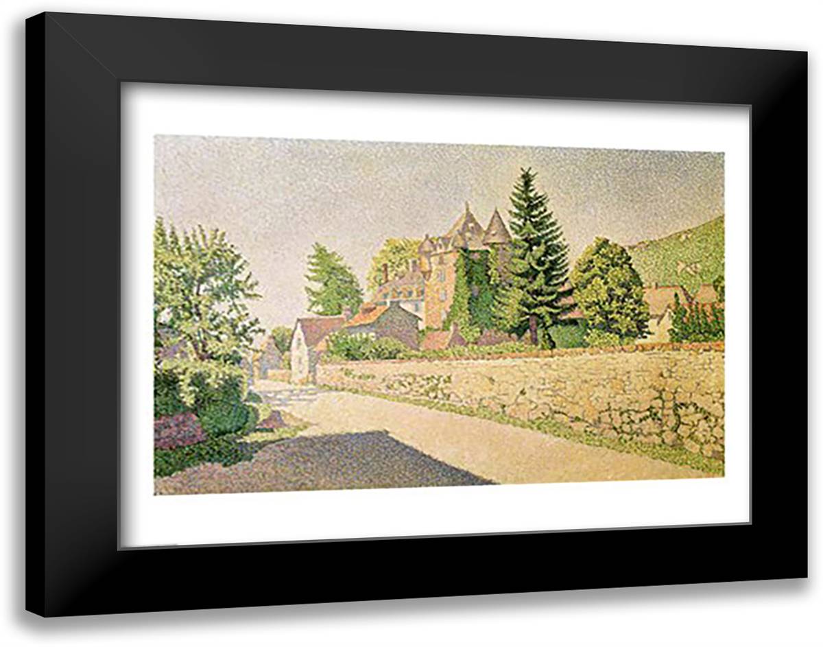 Chateau de Comblat, c.1887 28x22 Black Modern Wood Framed Art Print Poster by Signac, Paul