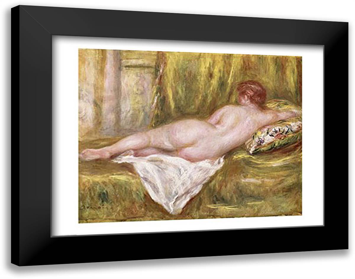 Reclining Nude from the Back 28x22 Black Modern Wood Framed Art Print Poster by Renoir, Pierre-Auguste