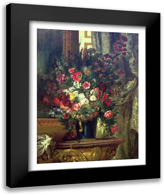 Vase of Flowers on a Console 22x28 Black Modern Wood Framed Art Print Poster by Delacroix, Eugene