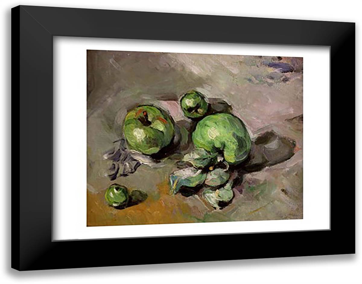 Green Apples 28x22 Black Modern Wood Framed Art Print Poster by Cezanne, Paul