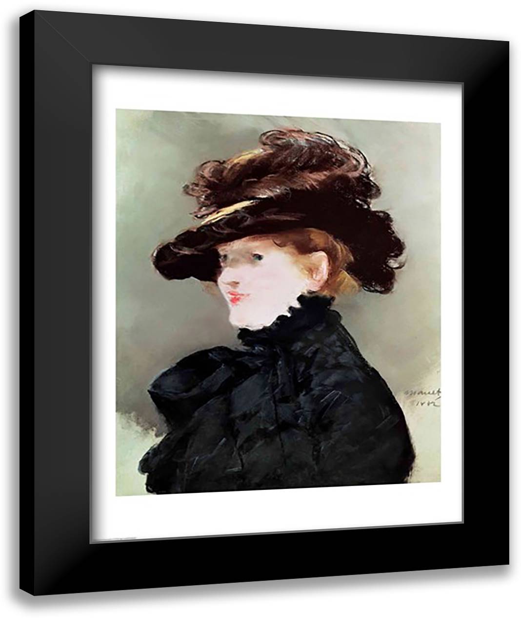 Portrait of Mery Laurent 22x28 Black Modern Wood Framed Art Print Poster by Manet, Edouard