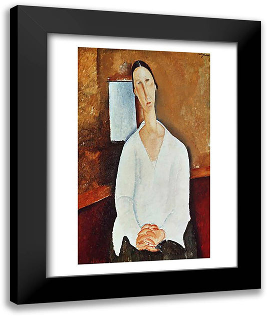 Madame Zborowska with Clasped Hands, c.1917 22x28 Black Modern Wood Framed Art Print Poster by Modigliani, Amedeo