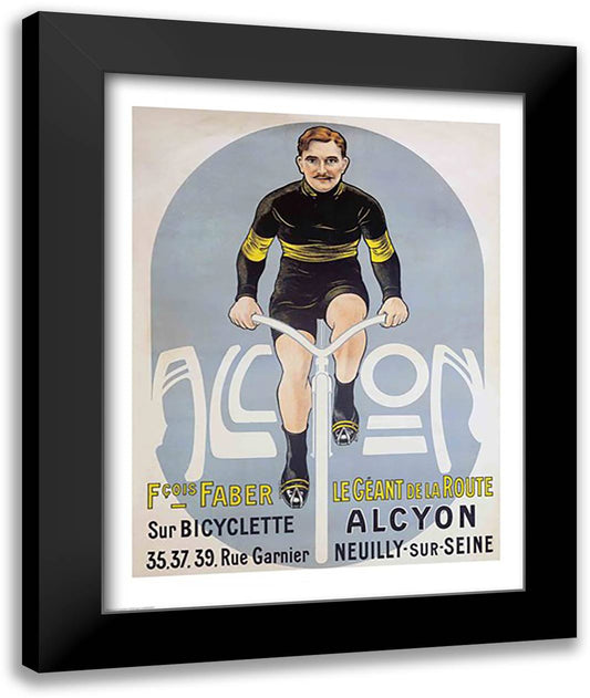 Poster depicting Francois Faber on his Alcyon bicycle 22x28 Black Modern Wood Framed Art Print Poster