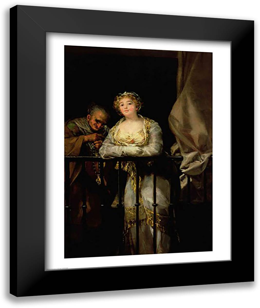 Maja and Celestina on a Balcony 22x28 Black Modern Wood Framed Art Print Poster by Goya, Francisco De