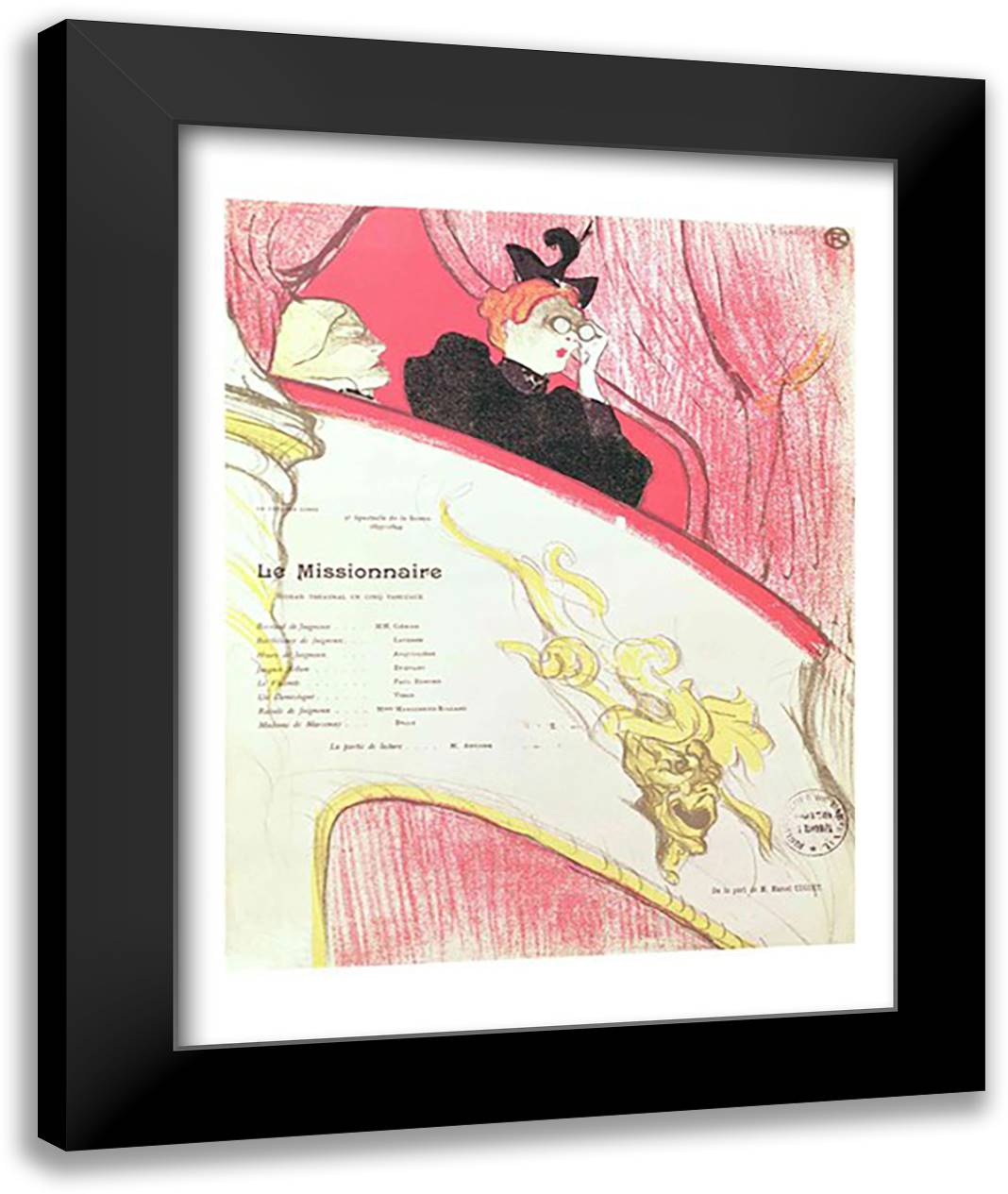 Cover of a programme for 'Le Missionaire' at the Theatre Libre 22x28 Black Modern Wood Framed Art Print Poster by Toulouse-Lautrec, Henri de