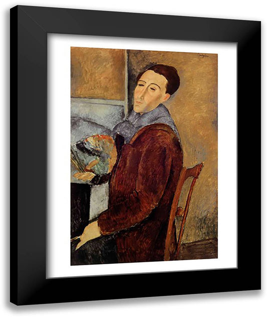 Self Portrait, 1919 22x28 Black Modern Wood Framed Art Print Poster by Modigliani, Amedeo
