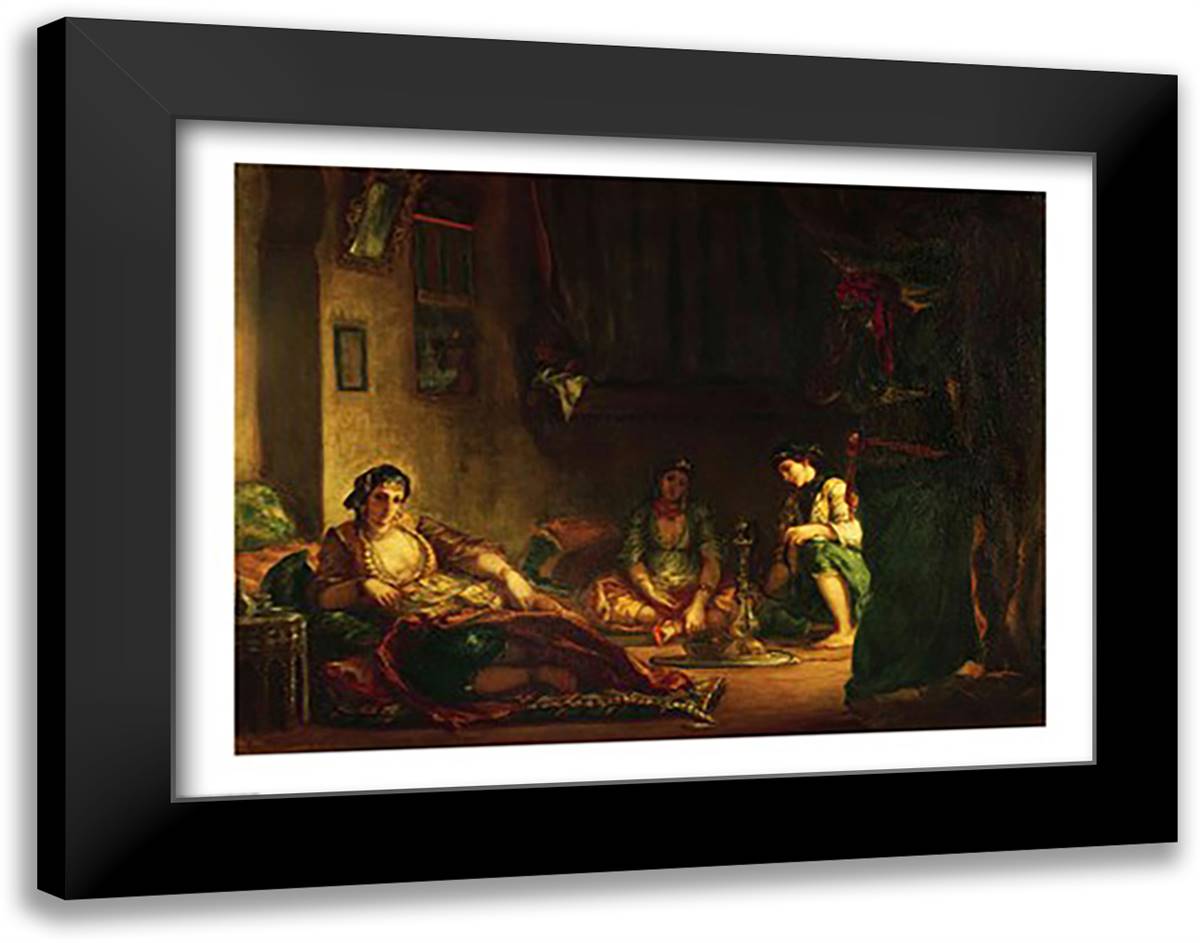 The Women of Algiers in their Harem 28x22 Black Modern Wood Framed Art Print Poster by Delacroix, Eugene