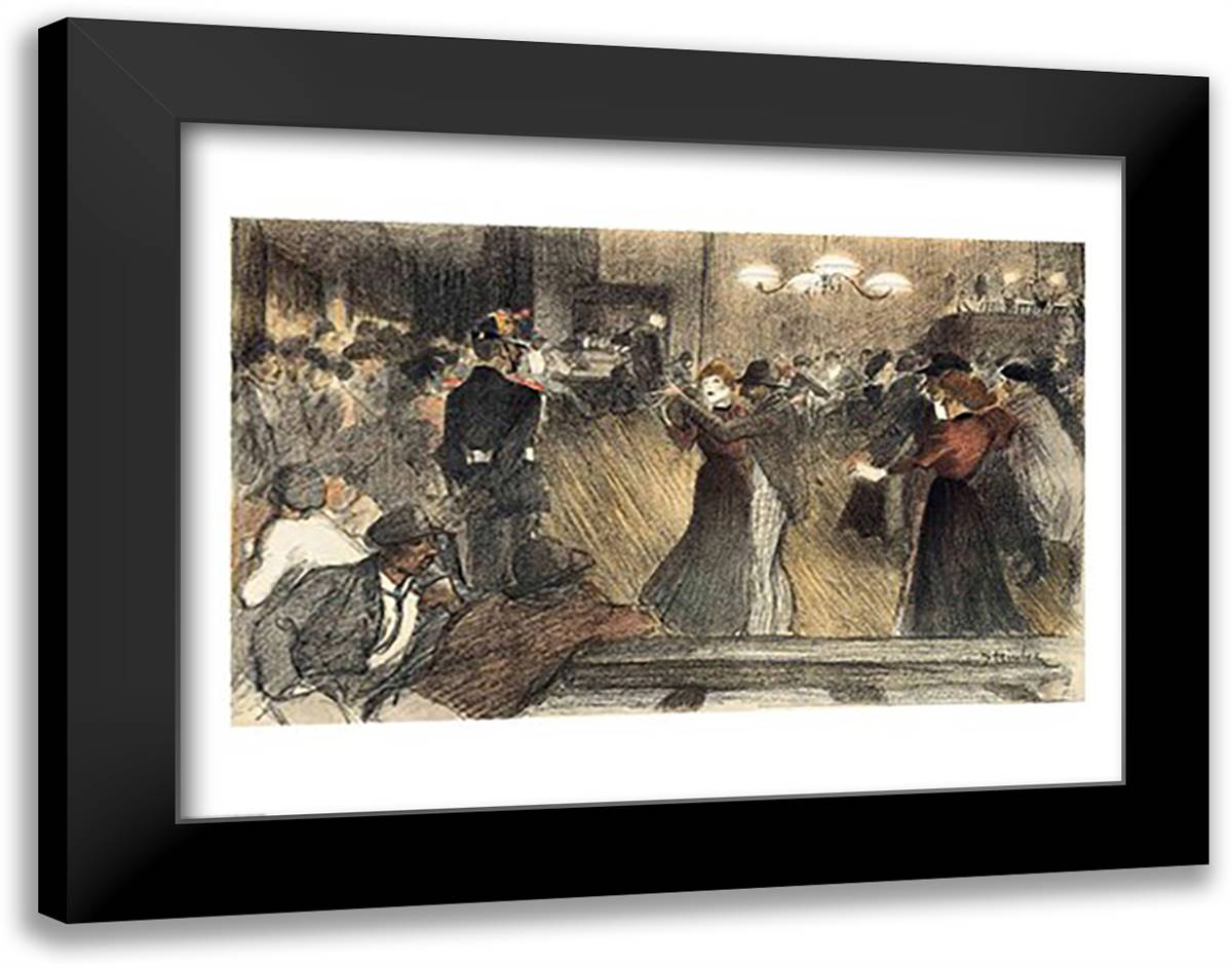 Ball at the Barriere 28x22 Black Modern Wood Framed Art Print Poster by Steinlen, Theophile-Alexandre