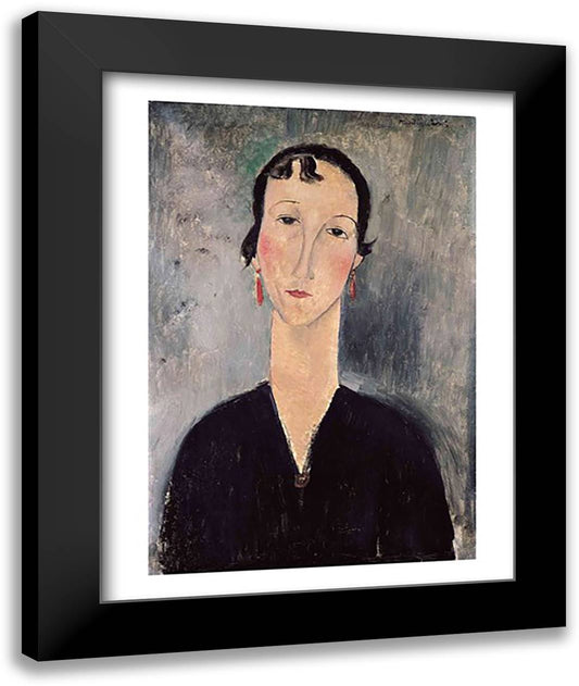 Woman with Earrings 22x28 Black Modern Wood Framed Art Print Poster by Modigliani, Amedeo