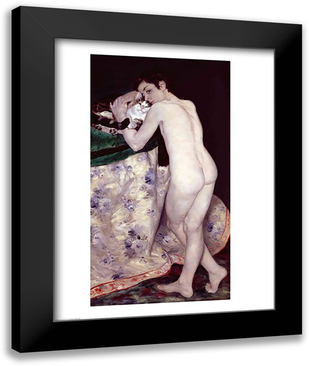 A Boy with a Cat, 1868 22x28 Black Modern Wood Framed Art Print Poster by Renoir, Pierre-Auguste