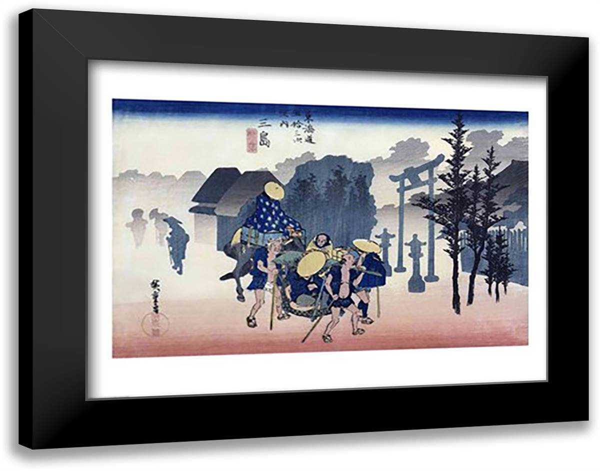 Morning Mist at Mishima 28x22 Black Modern Wood Framed Art Print Poster by Hiroshige, Utagawa