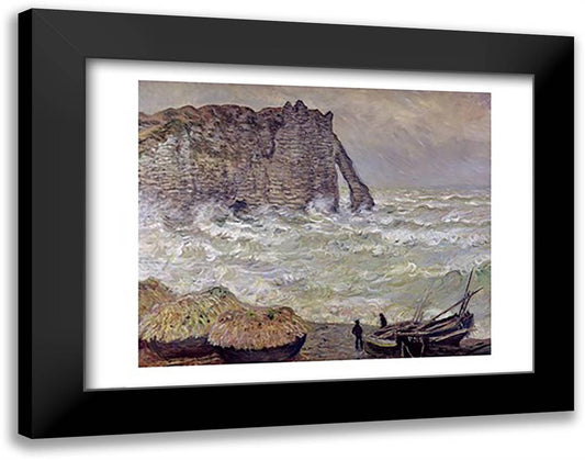 Rough Sea at Etretat, 1883 28x22 Black Modern Wood Framed Art Print Poster by Monet, Claude