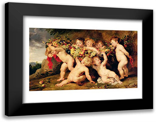 Garland of Fruit 28x22 Black Modern Wood Framed Art Print Poster by Rubens, Peter Paul