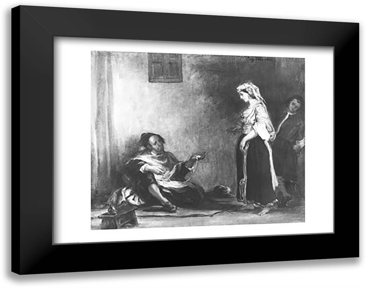 The Arab Merchant 28x22 Black Modern Wood Framed Art Print Poster by Delacroix, Eugene