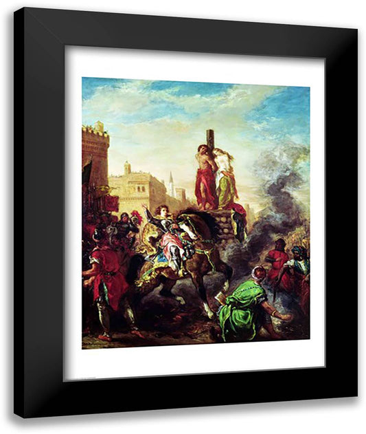 Olinda and Sophronia on the Pyre 22x28 Black Modern Wood Framed Art Print Poster by Delacroix, Eugene